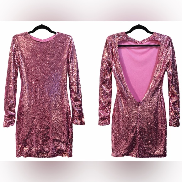 by the way. Vibrant Pink Sequin Low Back Dress - Picture 5 of 5